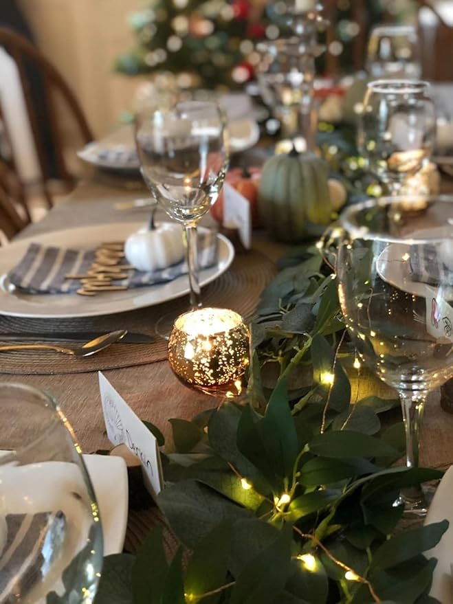 Volens Round Gold Votive Candle Holders, Mercury Glass Candle Holder Set of 12, Christmas Decorations for Table