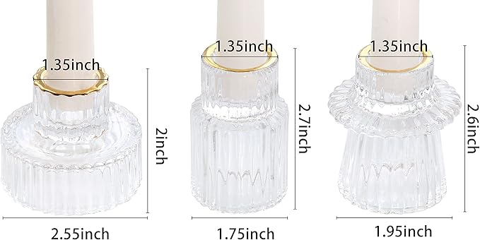 Vixdonos Taper Glass Candlestick Holders Tealight Candle Holders for Table Centerpieces, Wedding Decor and Dinner Party (6 Pcs, Gold Rim Clear)