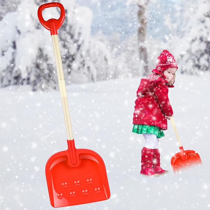 1Pcs Kids Snow Shovel Detachable Toddler Snow Shovels 22"-32" Small Wooden Snow Shovels with Scoop and D-Grip Handle Plastic Child Snow Shovel Red Winter Shovel for Outdoor Yard Garden Activities