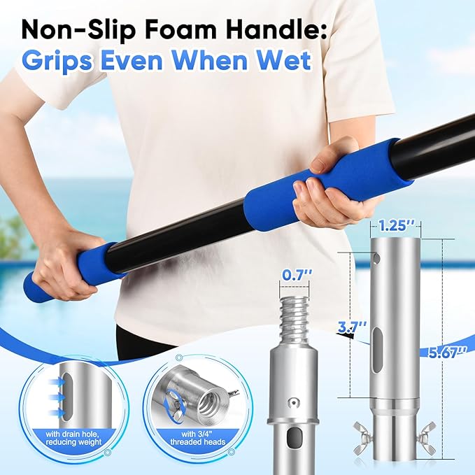 GADFISH Pool Pole Telescopic, 16FT Reach Aluminium Telescoping Pole with 4 Baffle Locks, Universal Extension Pole for Skimmer Nets, Rakes, Brushes and Vacuum Heads -Swimming Pool Cleaning Tools
