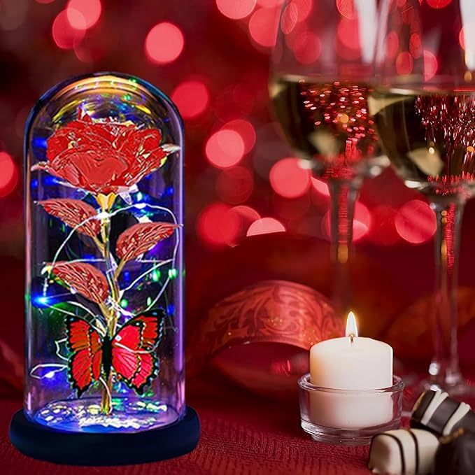Valentines Day Gifts for Her,Valentines Day Rose Flowers Gifts for Mom Girlfriend Women Wife,Birthday Gifts for Women, Valentines for Her,Glass Flowers Light Up Rose Gifts for Mom, Red Rose