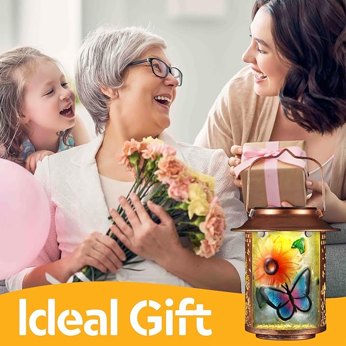 Butterfly Solar Lanterns Outdoor Waterproof, Birthday Gifts for Women Mom Grandma , Metal Garden Decor Hanging Solar Lights Outside Decorative for Yard Patio Backyard Porch Decorations(Sunflower)