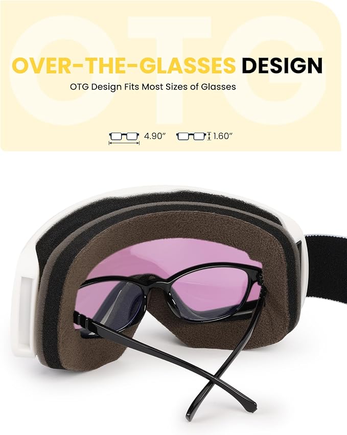 SNOWER Kids Ski Goggles, Anti-Fog Snow Goggles with OTG Design, 100% UV Protection, HD Lens for Kids Boys Girls