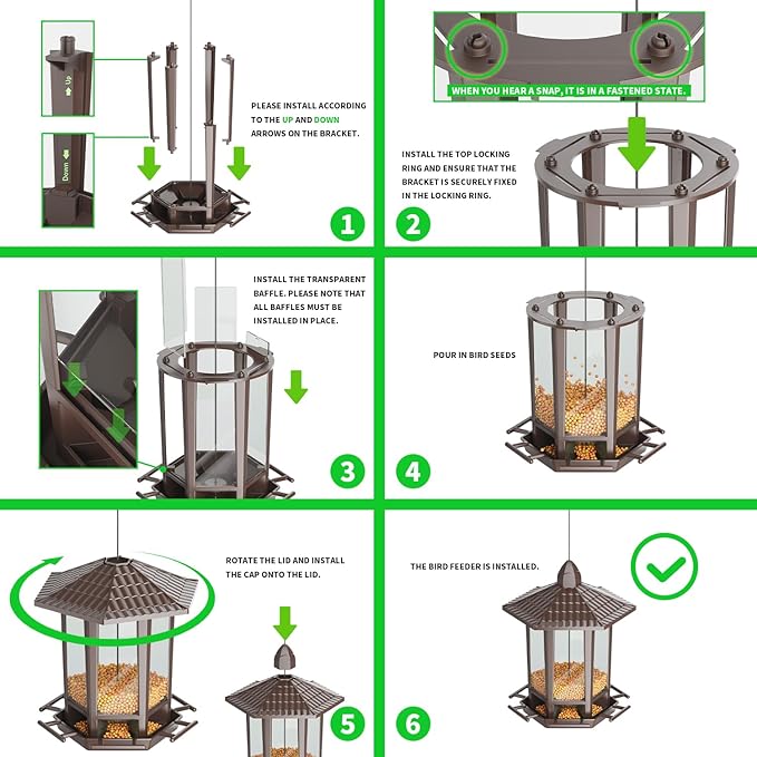 Birdream 4 Pack Bird Feeders for Outdoor Hanging, 10 LB Fun Installation Retro Pagoda Design Bird Feeder, Attracting Wild Birds Chickadees Goldfinches Cardinals Finches and Sparrows (Brown)