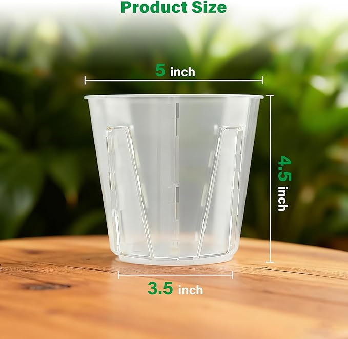 5 Inch Side-Open Orchid Pots 6 Pack, Clear Plastic Nursery Planters with Detachable Side Walls for Easy Repotting, Breathable Slotted Flower Pots with Drainage for Root Health