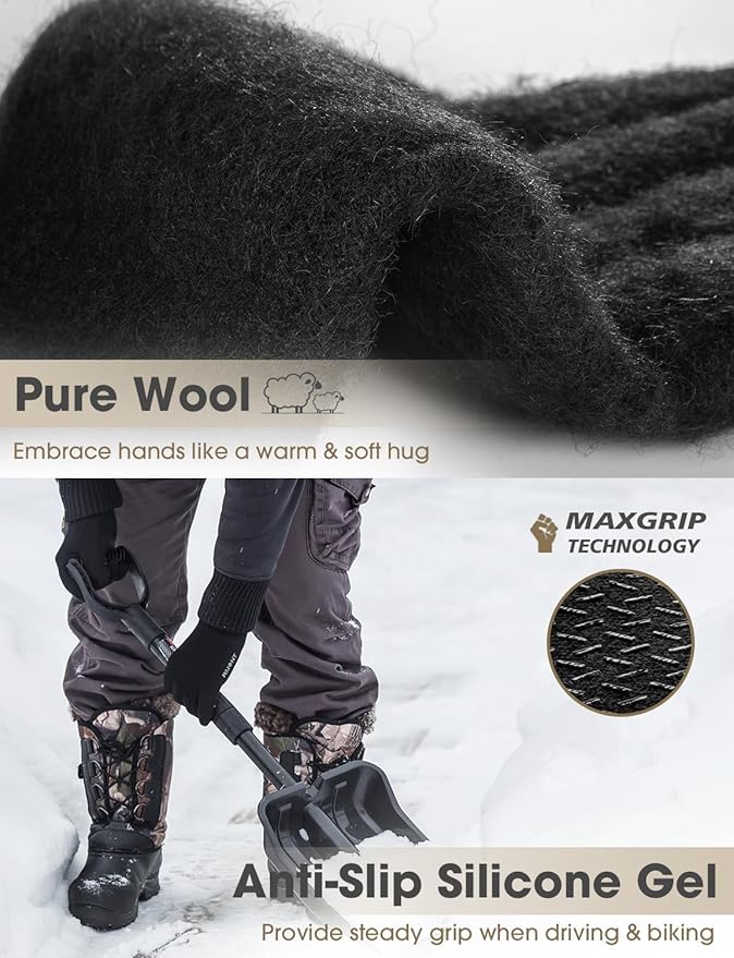 Rahhint Wool Winter Gloves Men Women Fleece lined Knit Gloves with Touchscreen Fingers Insulated Gloves Keep Hand Warm Gift