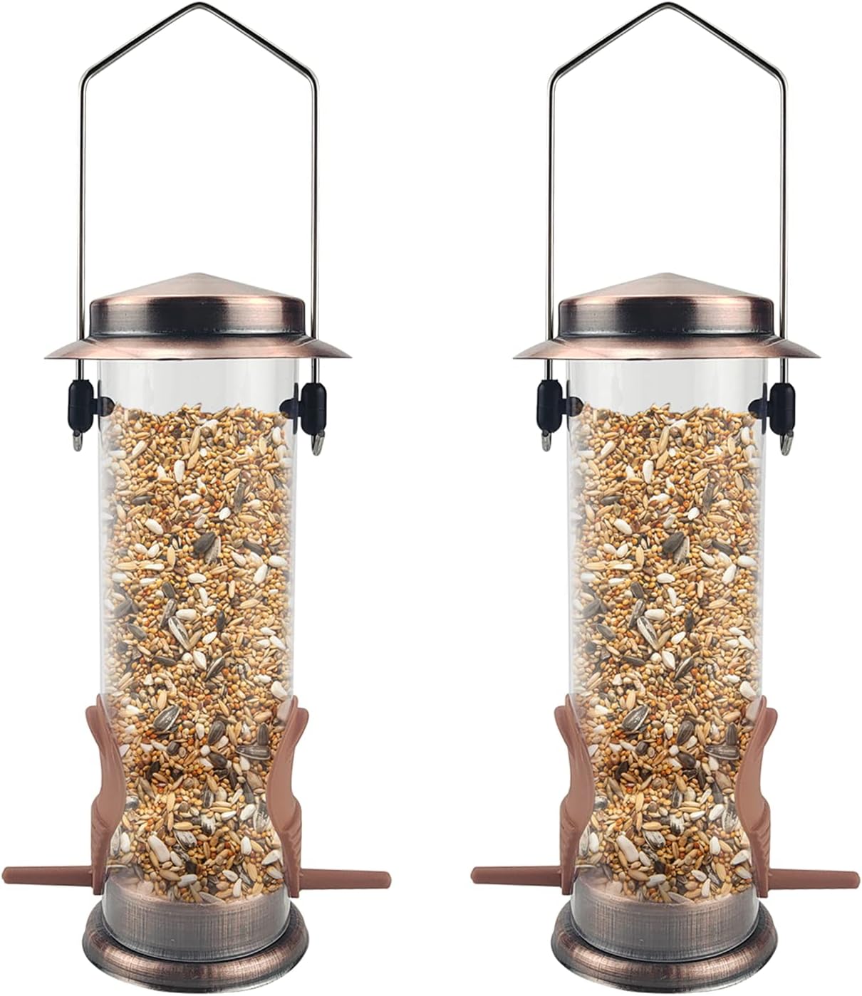 MIXXIDEA Wild Bird Feeders for Outdoors Hanging 2 Pack Stainless Steel Tube Bird Feeder, Water Resistant Finch Bird Feeder for Garden Backyard Decoration Attractive Metal Thistle Feeder (Copper)
