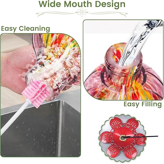 BOLITE Hummingbird Feeder, Hummingbird Feeders for Outdoors Hanging, Hand Blown Glass, Meshy Texture Ball Shape Bottle, 5 Feeding Ports with Perch, 20 Ounces, Leak Proof, Purple, Gifts for Women Men