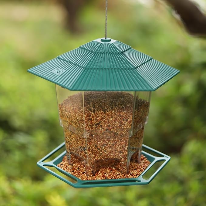 Bird Feeder for Outdoors Hanging,Green Hanging Wild Bird Feeders with S Hook for Blue Bird, Cardinals, Finches,Wild Birds Seed Feeder, As Gift for Bird Lovers