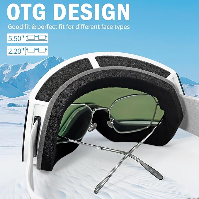 Ski Goggles for Men Women,Frameless UV Protection OTG Anti-fog Snowboard Snow Skating Goggles