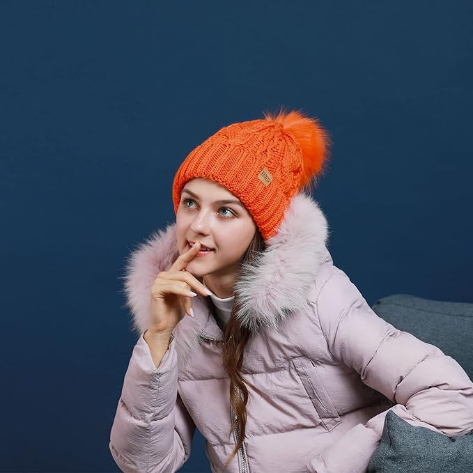 REDESS Women Winter Pompom Beanie Hat with Warm Fleece Lined, Thick Slouchy Snow Knit Skull Ski Cap