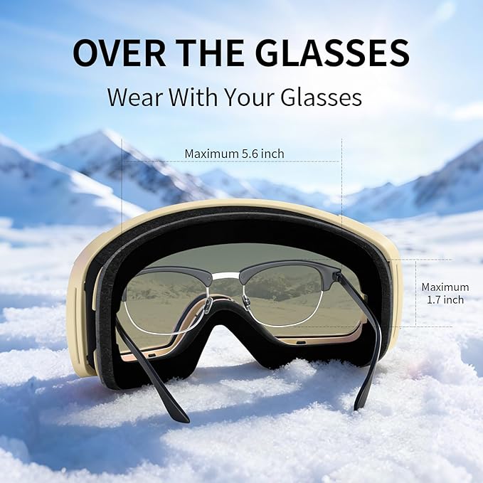Ski Goggles for Men Women Adult & Youth, OTG Snowboard Goggles Anti Fog, Snow Goggles UV Protection Wide Vision