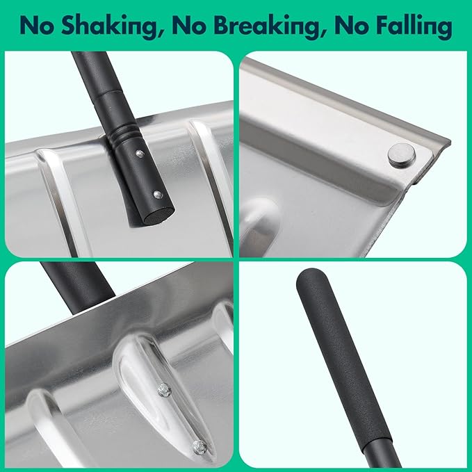 Snow Shovel with Metal Strip, Heavy Duty 16” Wide Aluminum Metal Snow Shovel Pusher for Driveway,Lightweight Emergency Car Snow Shovels for Walkway,Decking,Deck, Driveway