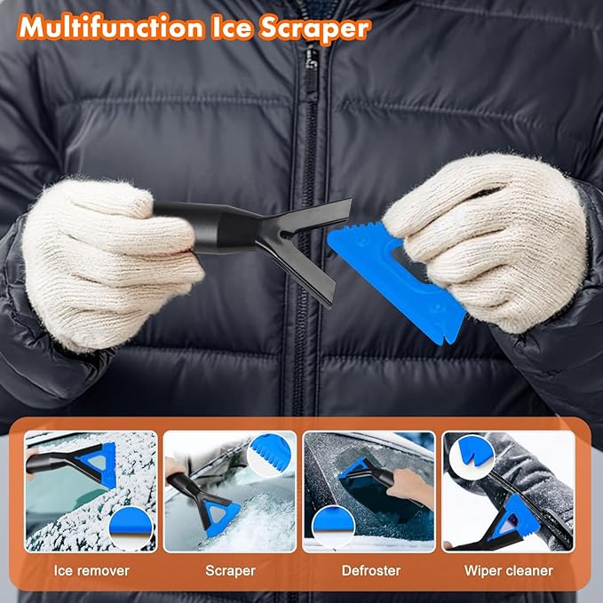 E-SDS 60” Snow Broom Ice Scraper Bendable Snow Remover for Cars with 12.2” Foam Head, Extendable Snow Brush for Car, Truck and SUV, Blue
