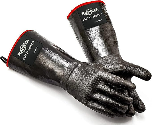 RAPICCA 700°F Heat Resistant BBQ Grill Gloves, Oil Resistant & Waterproof for Smoking, Grilling, Cooking, Deep Frying Turkey, Handling Hot Greasy Meat | Great Stocking Stuffers for Men