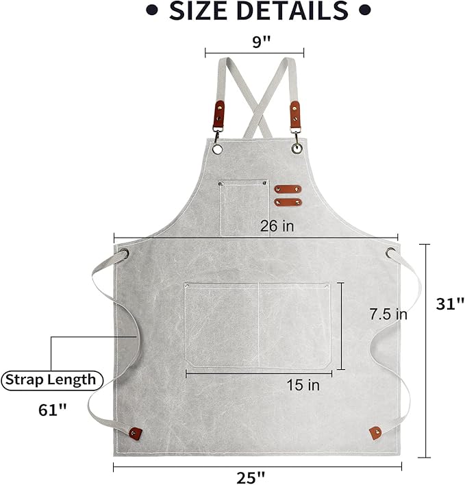 ZOMAO White Chef Aprons for Men Women with Large Pockets,Cotton Canvas Cross Back Apron,Kitchen Cooking Baking Bib Heavy Duty Adjustable Work Apron
