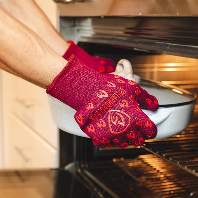 Grill Armor Oven Gloves – 932°F Heat, Fire & Cut Resistant Mitts for BBQ, Grill, Cooking, Grilling, Baking, Smoker & Fire Pit