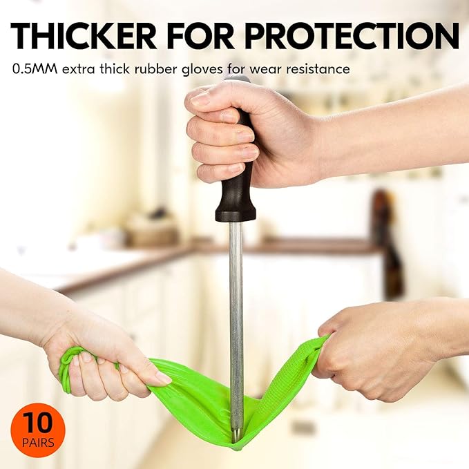 Vgo... 10-Pairs Reusable Long Sleeve Thick Latex Dishwashing Gloves - Cleaning, Washing, Working, Painting, Gardening, Pet Care (Size M, Green, RB2143)