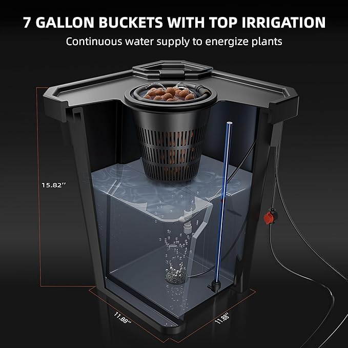 Spider Farmer DWC Hydroponics Grow System with 7-Gallon Deep Water Culture, New Triangular Cover Design, Recirculating Drip Garden System with Top Drip Kit, 8W Air Pump, 2 Buckets