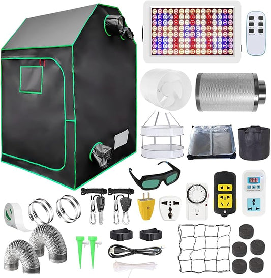 iMeshbean Grow Tent Kit, Complete 4 x4 ft High Reflective Mylar Indoor Plant Growing Tent with LED Grow Light, Carbon Filter, Ventilation Fan, Hydroponics Growing System + Accessories (4 x 4 x 6.9 FT)