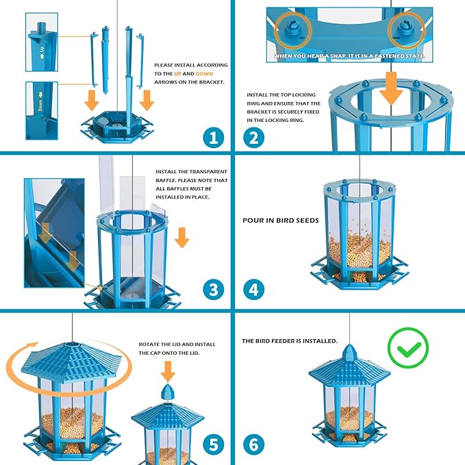 Birdream 2 Pack Bird Feeders for Outdoor Hanging, Retro Pagoda Design Fun Installation Bird Feeders, Attracting Wild Birds Chickadees Goldfinches Cardinals Finches and Sparrows - Blue