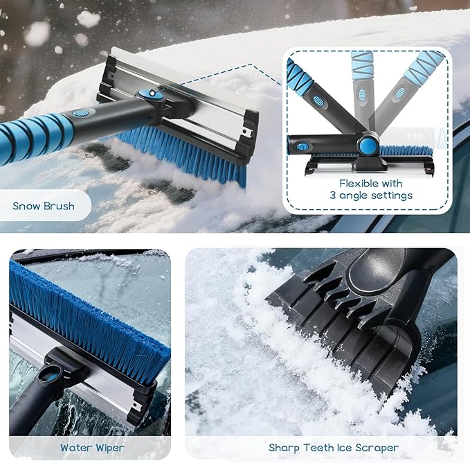 Extendable Snow Brush with Ice Scraper Telescopic Snow Shovel for Driveway Ice and Snow Removal Tool Kit for Car Truck Vehicle Emergency Use in Winter Snowy Storm (Shovel Brush Scraper Set)