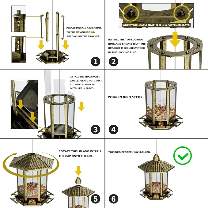 Birdream 2 Pack Bird Feeders for Outdoor, Retro Pagoda Design Fun Installation Bird Feeder, Attracting Wild Birds Chickadees Goldfinches Cardinals Finches and Sparrows - Retro Gold