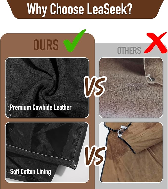 Leather Welding Work Apron - Heat Resistant & Flame Resistant Bib Apron, Flame Retardant Heavy Duty BBQ Apron