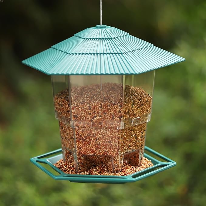 Bird Feeder for Outdoors Hanging,Green Hanging Wild Bird Feeders with S Hook for Blue Bird, Cardinals, Finches,Wild Birds Seed Feeder, As Gift for Bird Lovers