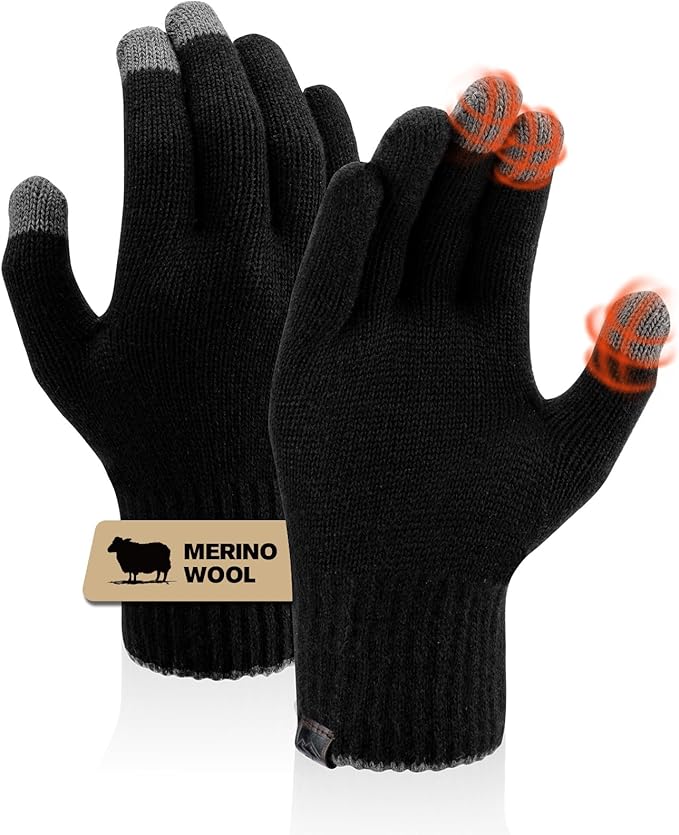 Merino Wool Gloves for Women Men, Touch Screen Warm Glove Liners Thermal Soft Knit Lining for Winter Running Hiking
