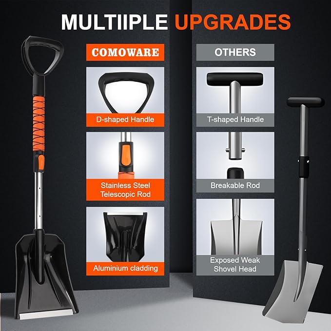 COMOWARE Extendable Snow Brush for Car, Ice Scrapers for Car Windshield Combo Kit with 270° Pivoting Head, 6-in-1 Snow Removal Tool with Snow Shovel Snow Scraper for Car, Truck, SUV, Winter Car Kit