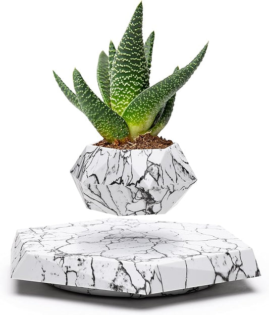 BandDlevs Floating Pots for Plants - Levitating Pot - Levitating Planter for Bonsai, Succulents, Air Plants - Floating Magnetic Display for Home Office Desks -Magnetic Levitation Plant Holder (Marble)