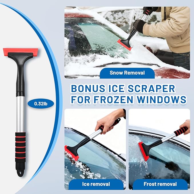 Car Shovel Snow Kit，Aluminium Collapsible Snow Shovel & Extendable Ice Scrapers for Car Windshield with Foam Grip，Snow Car Shovel for Car, Trucks, SUV, Vehicles