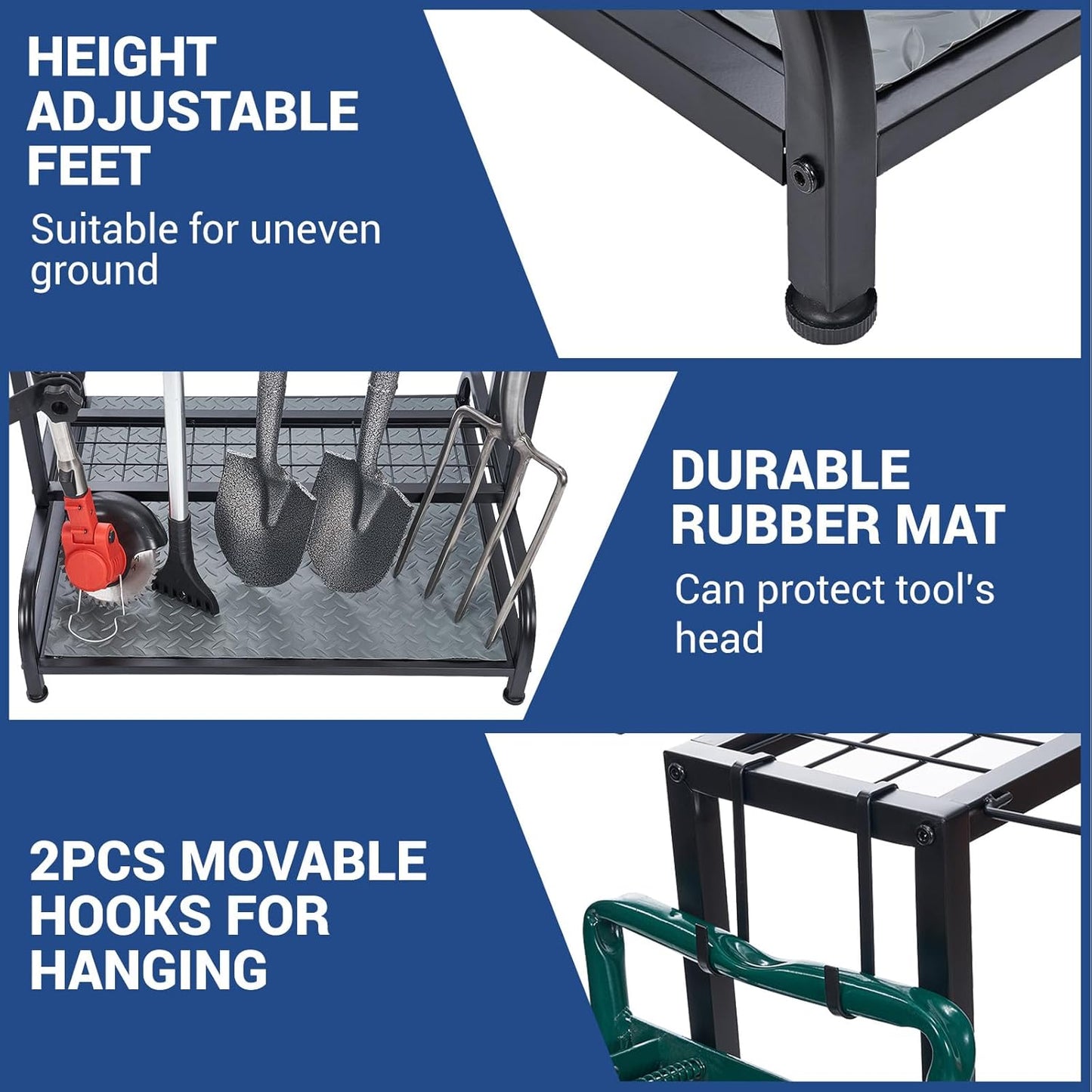 Garden Tool Organizer, Yard Tools Rack Holds 55 Long-Handled Tools/Rakes/Brooms for Garage Organization and Storage, Shed, Outdoor, Lawn, Heavy-Duty Steel, Black, Easy Assembly