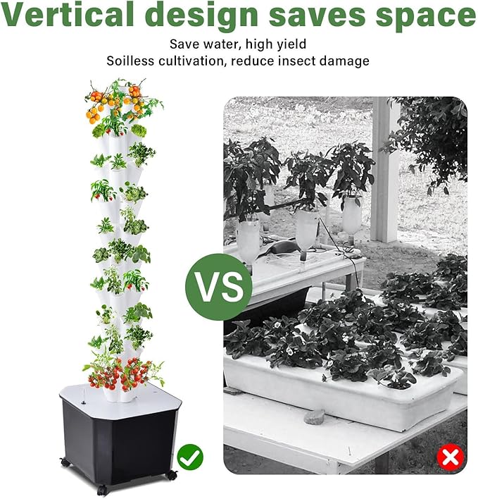 10 Tier 50 Plant Sites Hydroponic Garden Tower Vertical Planting Kit – Large Tank Indoor Outdoor HerbVegetable Garden System with Automatic Water Circulation Timer for Lettuce Tomatoes Fruits