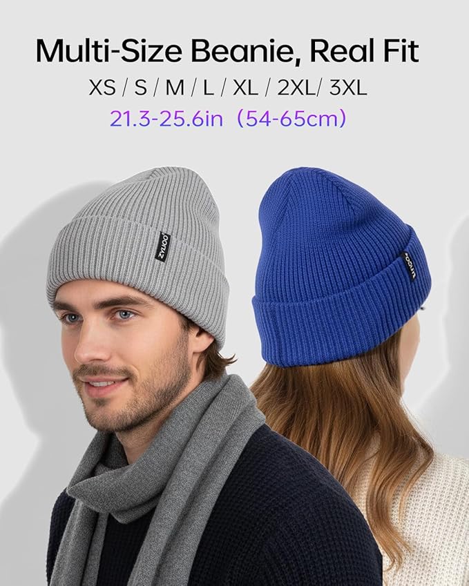 Zylioo Oversize Beanie Hats, XXL Big Size Ribbed Knit Cuffed Winter Hat for Cold Weather, Warm Skull Watch Cap