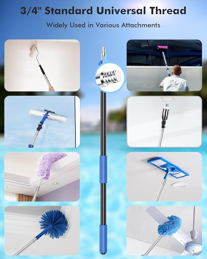 Pool Pole Telescopic 16FT Heavy Duty Upgraded Aluminum, 16 Ft Extension/Extendable Telescoping Tool for Above Ground/Inground Swimming Cleaning Supplies Accessories, Leaf Skimmer/Brush/Net/Vacuum/Mesh