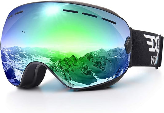 EXP VISION Snowboard Ski Goggles Men Women Youth, Anti Fog OTG Winter Snow Goggles Spherical Detachable Lens