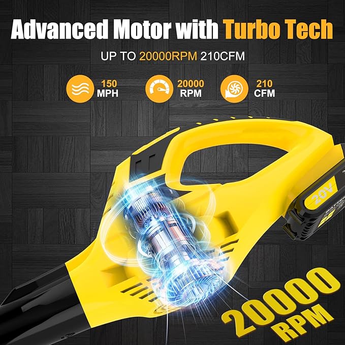 21V Leaf Blower Cordless | Handheld Electric Lightweight Blower with 2.0Ah Rechargeable Battery & Fast Charger | Adjustable Speeds, Portable Design for Lawn, Patio, Yard, Sidewalk Cleaning