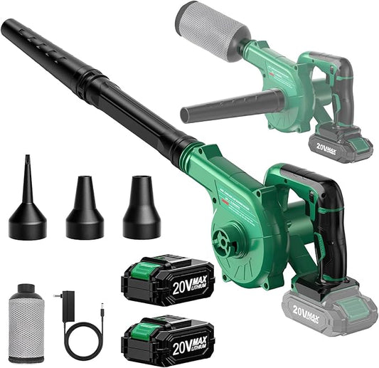 KIMO Cordless Leaf Blower and Vacuum Combo 4 in 1, 3 Nozzles for Inflation & Deflation, 3Modes & Variable Speed Up to 200CFM/150MPH with Reusable Bag, 2Pack Battery Operated Leaf Blowers for Lawn Care