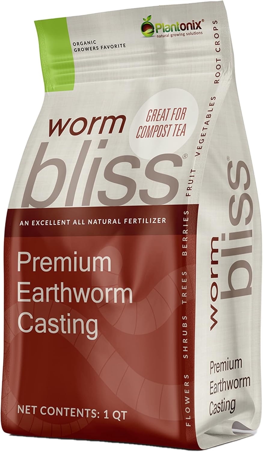 Worm Bliss (1 Qt) - Organic Worm Castings for Plants & Gardening - OMRI-Listed Earthworm Castings for Plants, Vegetables, Flowers, & Potting Soil - Organic Garden Fertilizer Rich in Nutrients