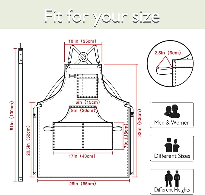 5 Pack Kitchen Apron, Work Apron, Canvas, Multiple Pockets, Gardening, Painting, BBQ, Artist, Carpenter, Sizes M to XXL, White