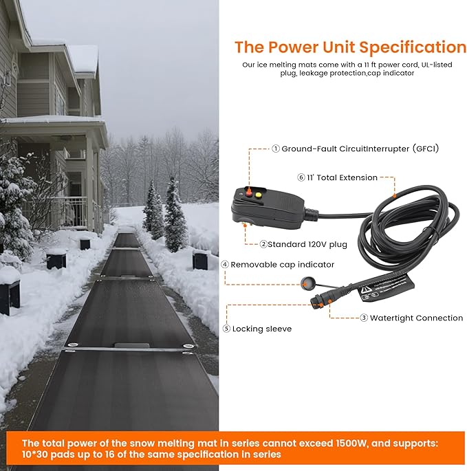 Graphene Snow Melting Mats for Stairs,Non-Slip Rubber Heated Walkway Mat,Fast Ice Melt 3 in/h,Safe & Energy Saving with Extended 20 inches Cord,10"x30" with Plug