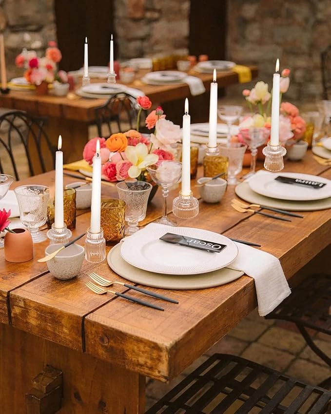 Vixdonos Taper Glass Candlestick Holders Tealight Candle Holders for Table Centerpieces, Wedding Decor and Dinner Party (6 Pcs, Gold Rim Clear)