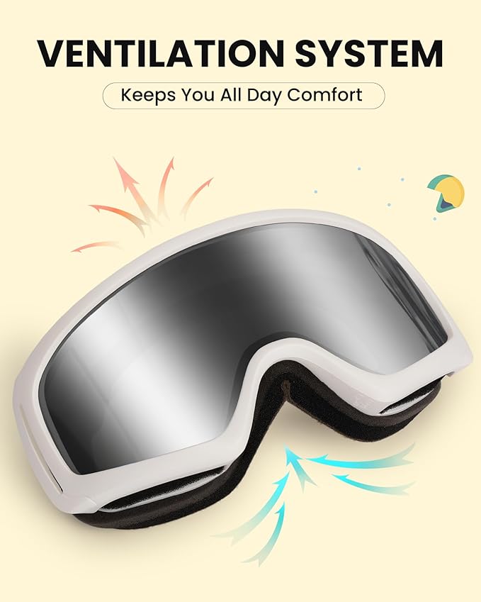 SNOWER Kids Ski Goggles, Anti-Fog Snow Goggles with OTG Design, 100% UV Protection, HD Lens for Kids Boys Girls