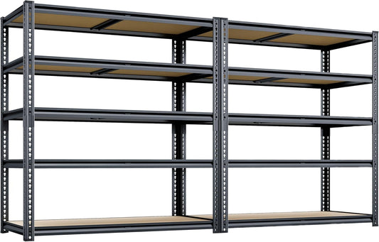 72"H Storage Shelves heavy duty, 2200LBS Garage Shelving, 5 Tier Metal Shelving Unit Adjustable Garage Shelves Utility Rack Shelf for Storage Warehouse Pantry Closet,40" W × 20" D × 72" H, Black, 2PCS