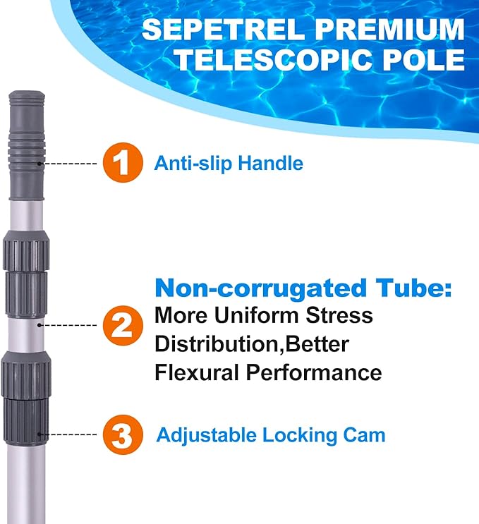 Sepetrel Pool Pole - Professional 12 Foot Telescoping Swimming Pool Cleaning Poles,Adjustable Telescopic Pole,for Skimmer Net,Brush,Vacuum Head
