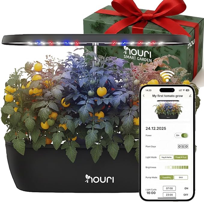 Nouri 12 Pod APP Smart Garden for Home Cooks with Heirloom Basil | Hydroponics Growing System Kit | LED Grow Lights | Indoor Gardening System | Herb Garden Planter Indoor Kit | Gifts for Women & Men