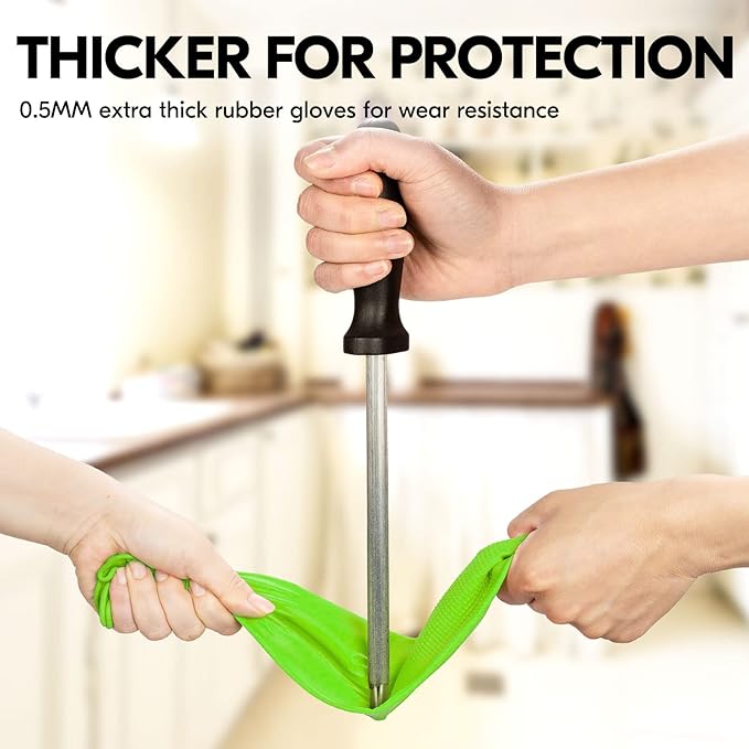 Vgo... 1-Pair Dishwashing Gloves, Reusable Household Gloves, Kitchen Gloves, Long Sleeve, Thick Latex, Cleaning, Washing, Working, Painting, Gardening, Pet Care (Size S,Green, RB2143)