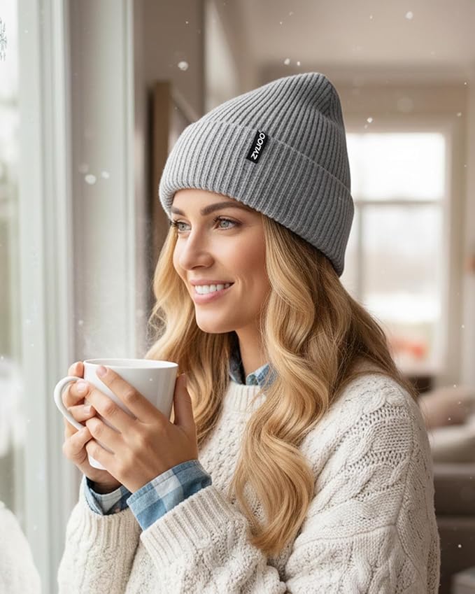 Zylioo Oversize Beanie Hats, XXL Big Size Ribbed Knit Cuffed Winter Hat for Cold Weather, Warm Skull Watch Cap